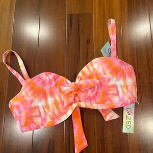 New NWT SunDazed‎ Coral Orange Beka Bra Swim Bikini Top Tie Dye Size Large 32D